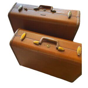 Samsonite Vintage Streamlite Suitcases Luggage Solid Brown 1950s RARE Style 4651